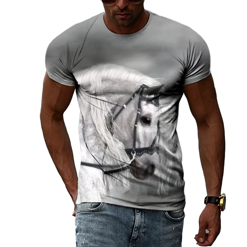 2022 Mens T-Shirts Animal Horses 3D Printed Graphics O-Neck Short Sleeves Fashion Casual T-Shirts Personality Hip Hop Streetwear