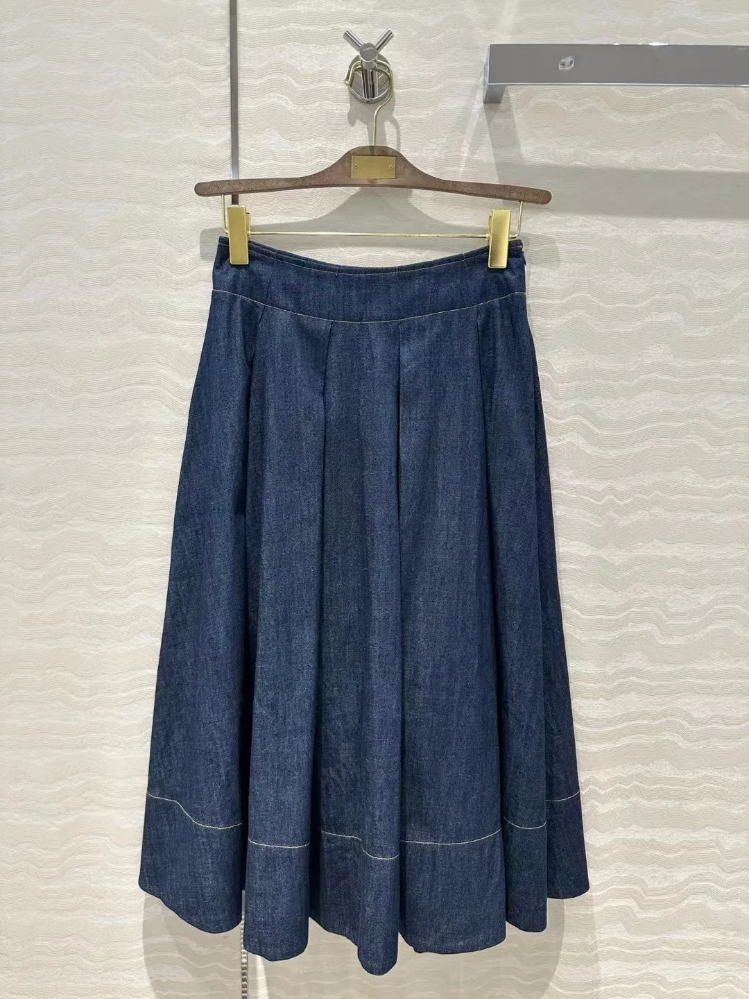 Bead Decoration Women's Denim Midi Skirt 100% Cotton High Waist A-Line Fashion Ladies Long Jupe