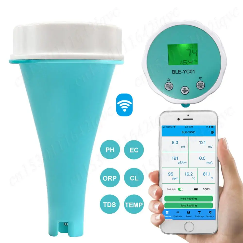 

6 in 1 Smart Floating Swimming Pool Water Analyzer APP Online Monitor Water Quality Tester BT PH CL TDS EC ORP TEMP Tester