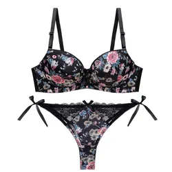 Lady's Printed Sexy Lace Bras Set Sexy Lingerie Set Floral Print Seamless Underwire Pattern Bras Suit Underwear Set for Women