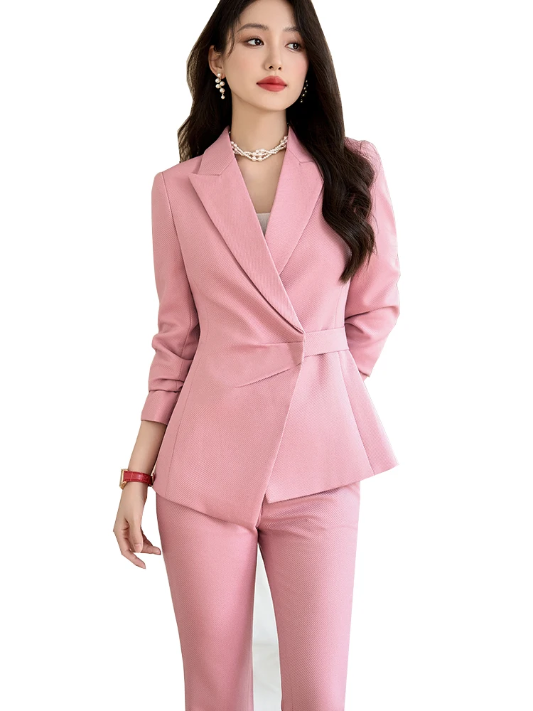 

Fashion Pink Blue Black Women Pant Suit Office Ladies Female Business Work Wear 2 Piece Set Formal Blazer Jacket And Trouser