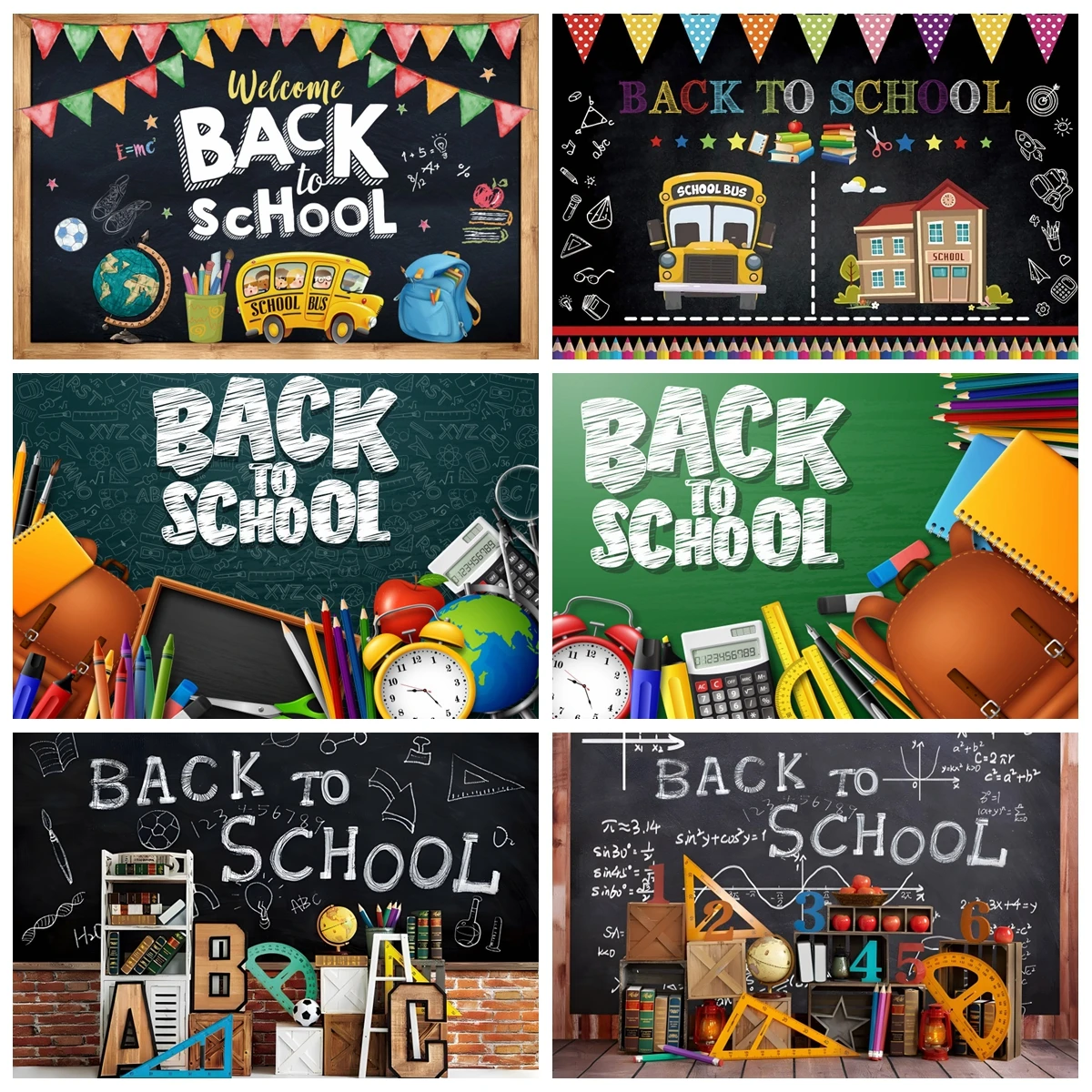 Back to School Photography Backdrop Blackboard Globe Book Chalkboard Classroom Teaching Children Student Background Studio Props