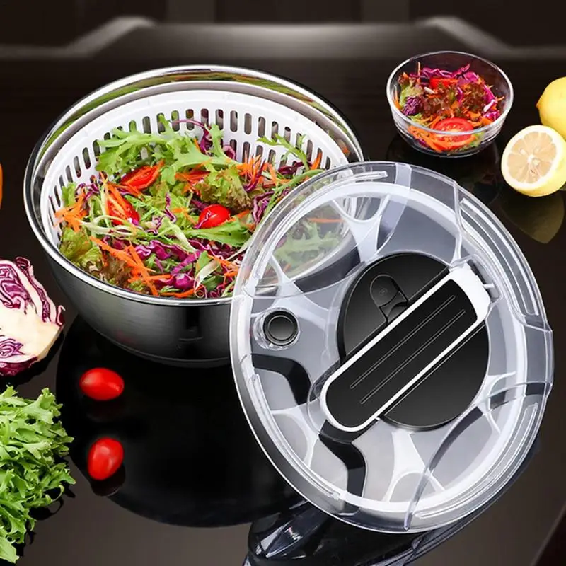 Stainless Steel Vegetable Fruit Dryer efficient Dehydrator Salad Fruit Vegetable Centrifuge Rotator Kitchen Salad Spinner