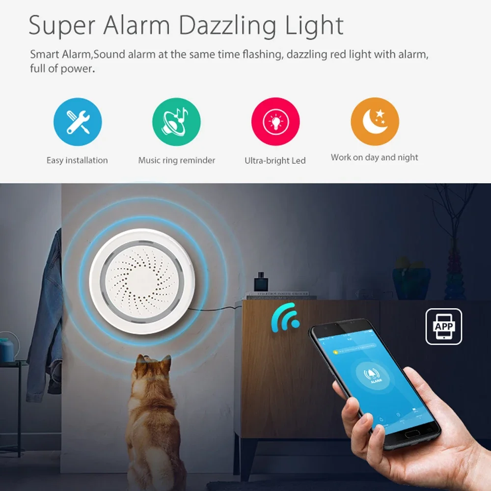 NEO Coolcam Smart Tuya Wifi Siren Alarm With Temperature Humidity Sensor Compatiable With Echo Google Home Assistant