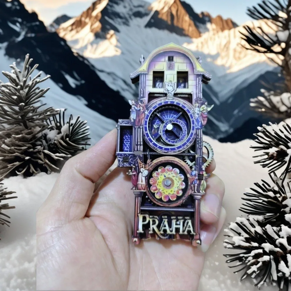 مغناطيس الثلاجة المربعة الخشبية في براغ على الطراز الأوروبي، ديكور الحرف اليدوية، مغناطيس تذكارية للسياحة، تصميم فريد من نوعه