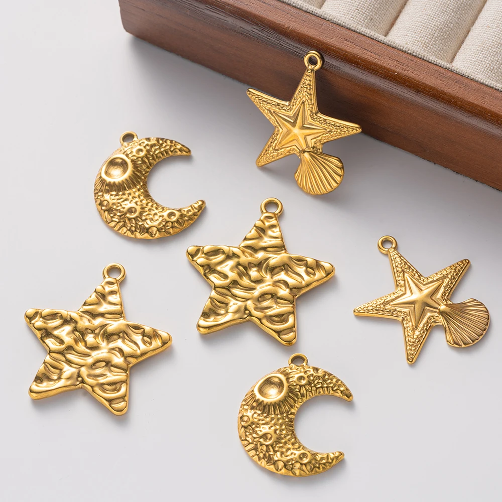 5 Stück Edelstahl Mond Stern Anhänger Charms Metall baumeln für DIY Halskette Armband Ohrring Schmuck machen Handwerk Großhandel