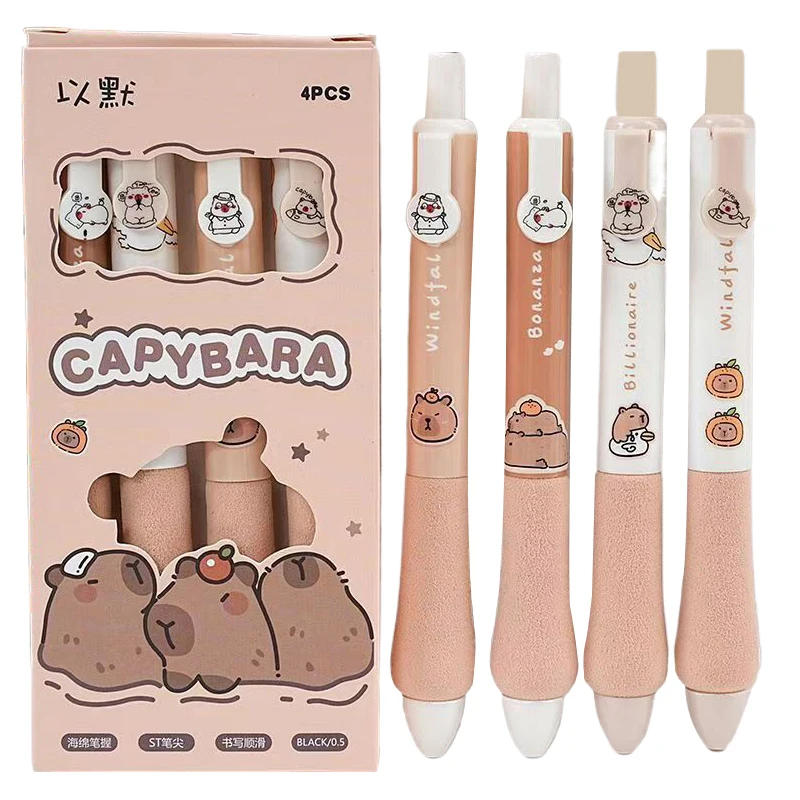 4 Stuks Kawaii Cartoon Capybara Drukken Gel Pen Leuke Mode Neutrale Pennen School Kantoorbenodigdheden Studenten Briefpapier Geschenken