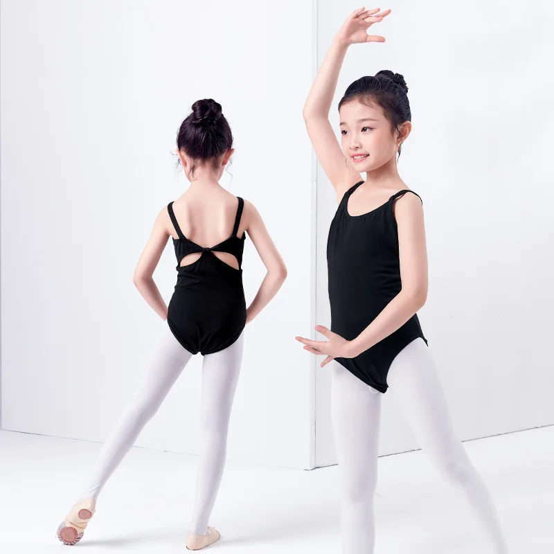 Pink Black Girls Ballet Leotard Bodysuit Cotton Multi-Straps Children Ballet Clothes Dance Wear For Kids