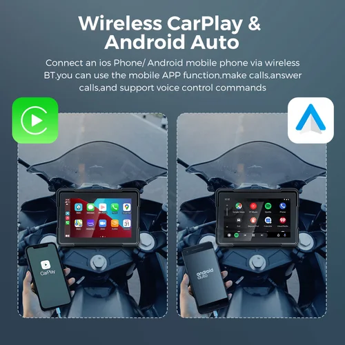 Imagen 2 del producto GEARELEC inalámbrico CarPlay Android Auto portátil pantalla de motocicleta 5 pulgadas Dual BT impermeable moto reproductor Multimedia estéreo