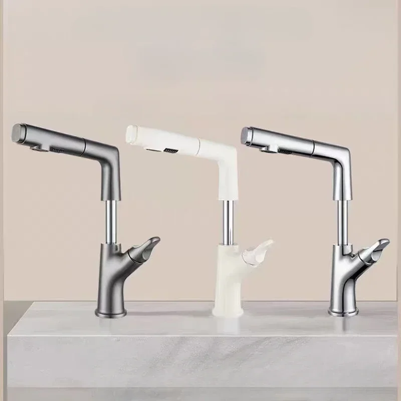 Multifunctional Pull Out Basin Faucet for Bathroom Hot Cold Mixer Sink Faucet Single Holder Pull Lifting Rotating Washbasin Tap