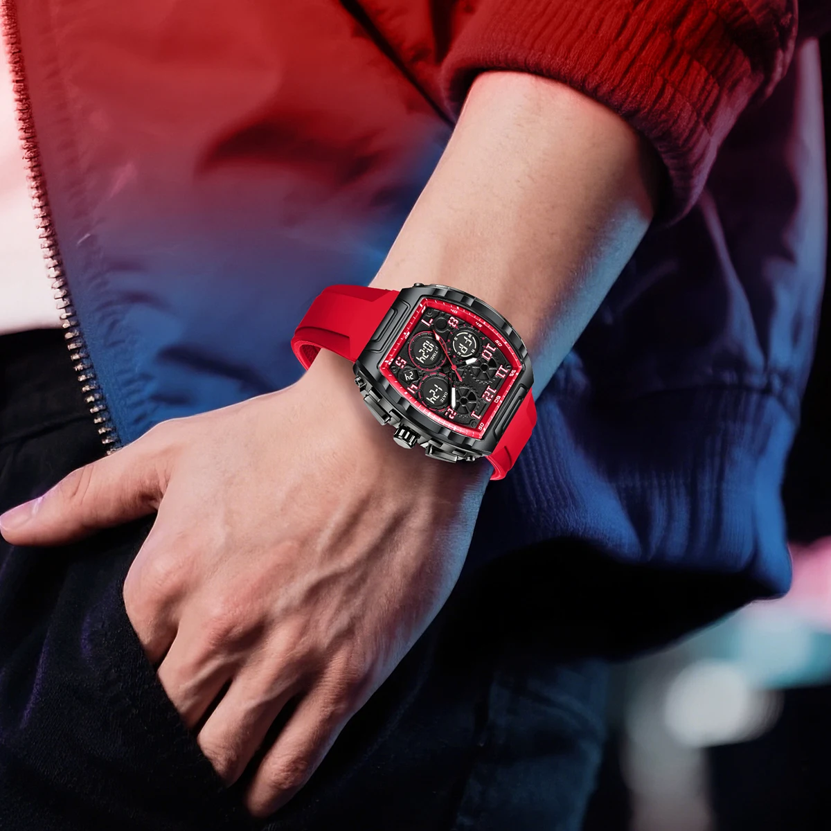 FOXBOX Men Military Digital Wrist Watches For Male Clock Dual Display Man Watch Sport Chronograph Luminous Silicone Watch Box