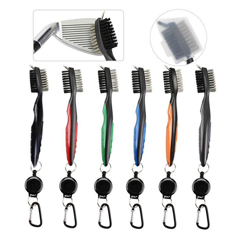 1 Pcs Golf Club Brush Double Sided Groove Cleaning Brush Putter Cleaning Tool Belt Carabiner Golf Accessories Drop Ship