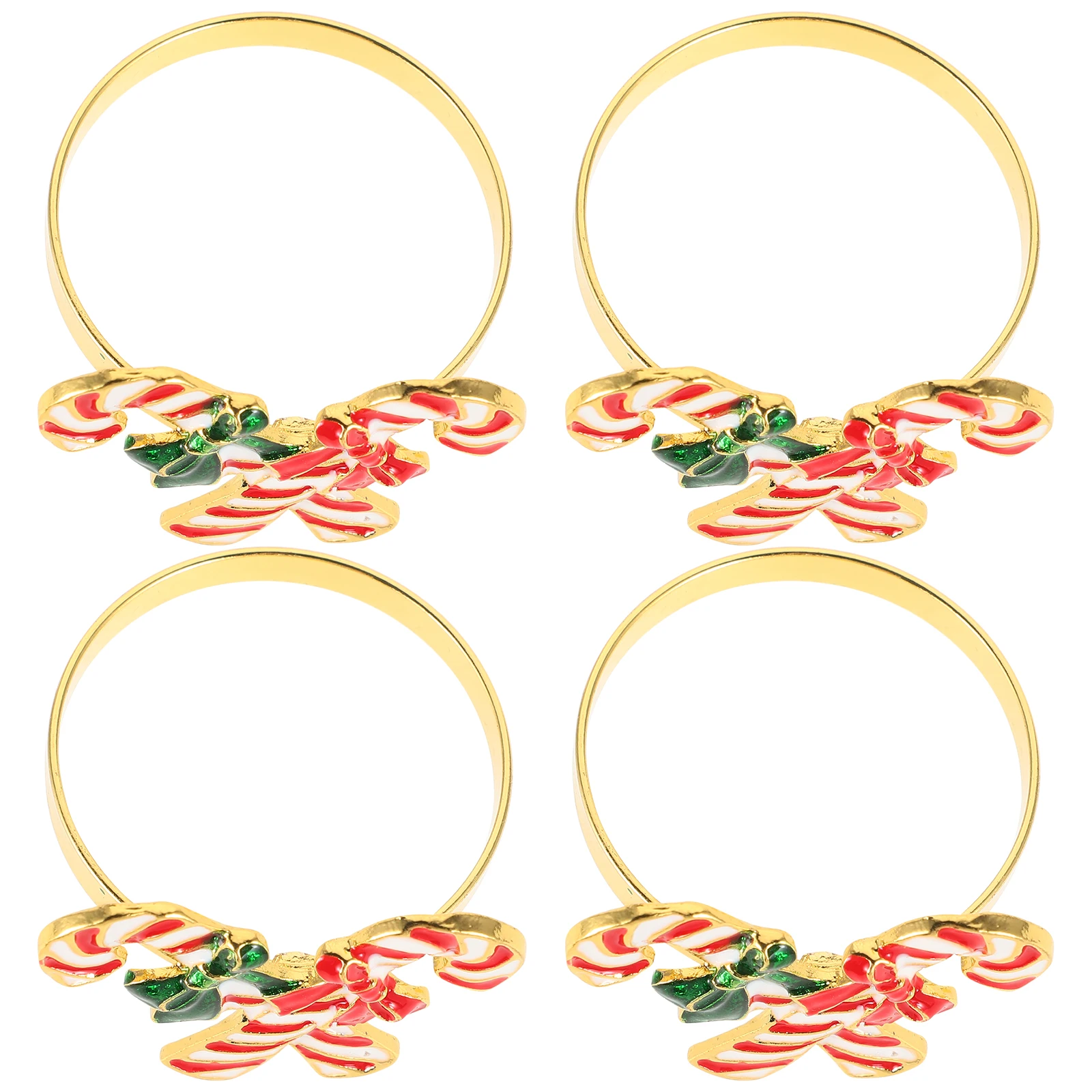 

4pcs Rings Christmas Cane Shaped Alloy Napkin Holder Wedding Material Party Holiday Decorations Wedding Table