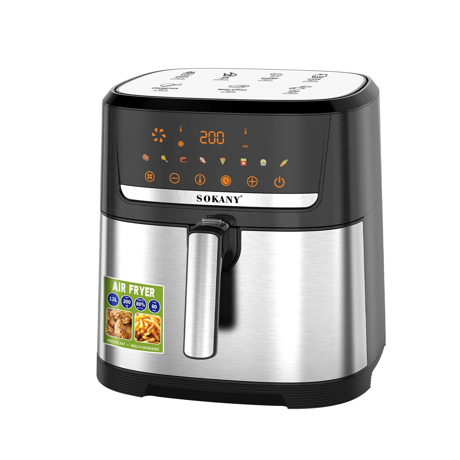 소카니 2구 스테인리스 스틸 디지털 에어프라이어 12L 가정용 전기 딥 프라이어 무오일 스마트 에어프라이어 그릴 12리터