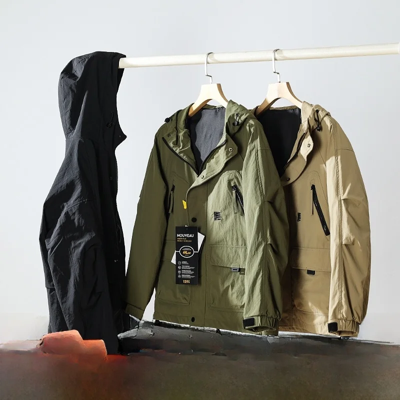 

Мужская уличная спецодежда, ветрозащитная дышащая куртка с капюшоном, осенний сезон, подставка из полиэфирного волокна, подходит для длинной застежки-молнии све