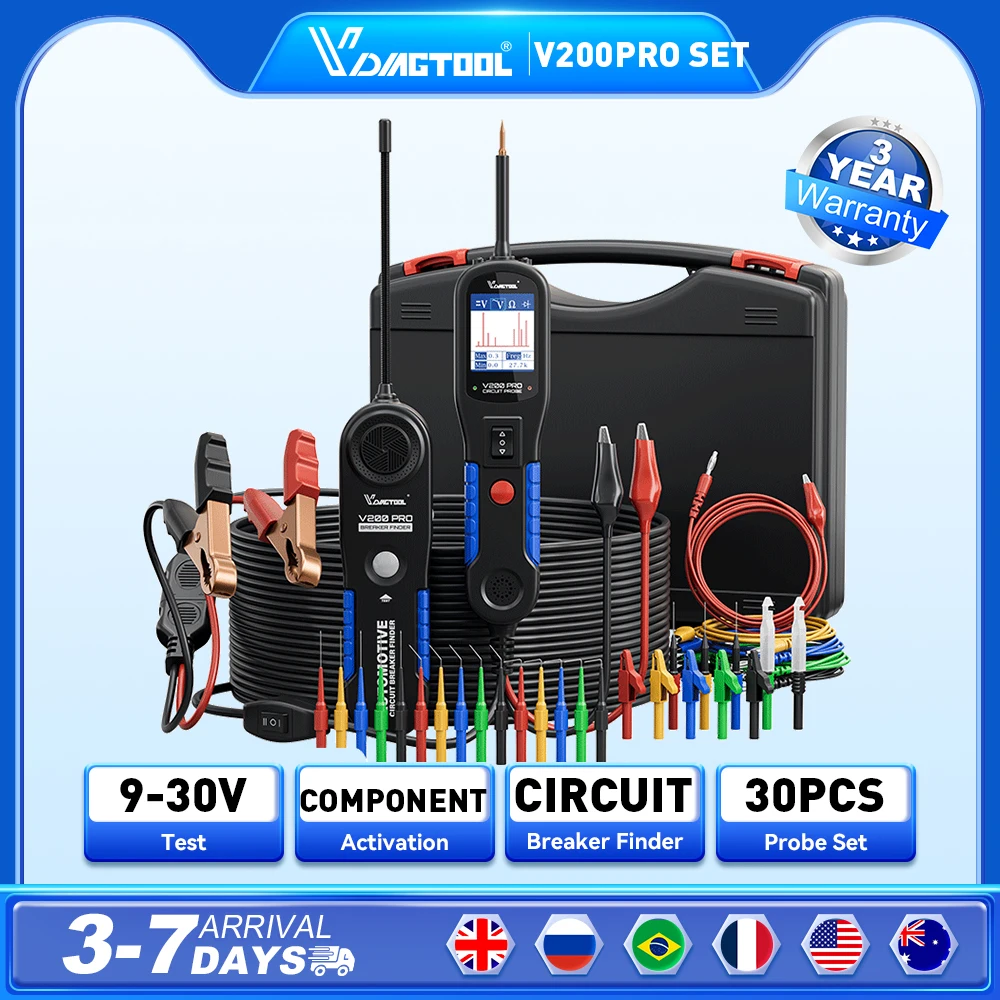 VDIAGTOOL V200PRO Set 12V 24V Circuit Probe Tester Kit Electrical System Diagnostic Tools Component Activation With 30PCS Probe