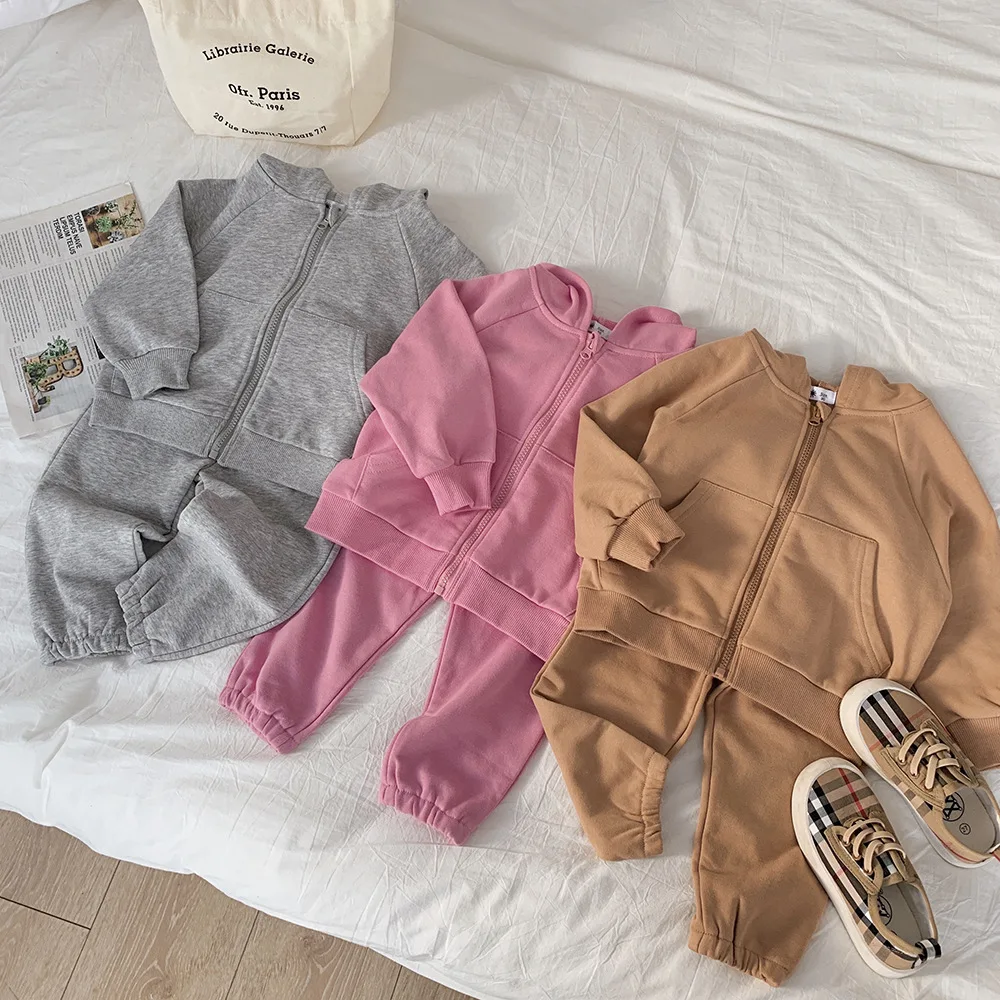 

Весенне-осенний комплект для малышей: хлопковая толстовка на молнии с капюшоном + спортивные штаны, школьный спортивный костюм из 2 предметов для детей 1-10 лет