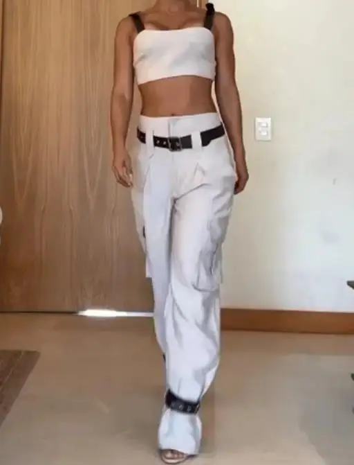 

Women's Pants Set Summer New Style Fashion Personality High Street Style Solid Color Sleeveless Vest Leg Tight Work Pants Set