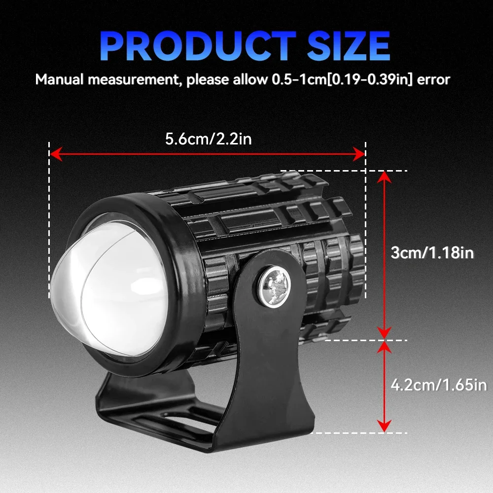 2Pcs 12V Motorcycle LED Headlight Auxiliary Spotlights Super Bright Fog Driving Lamp for Motorbike