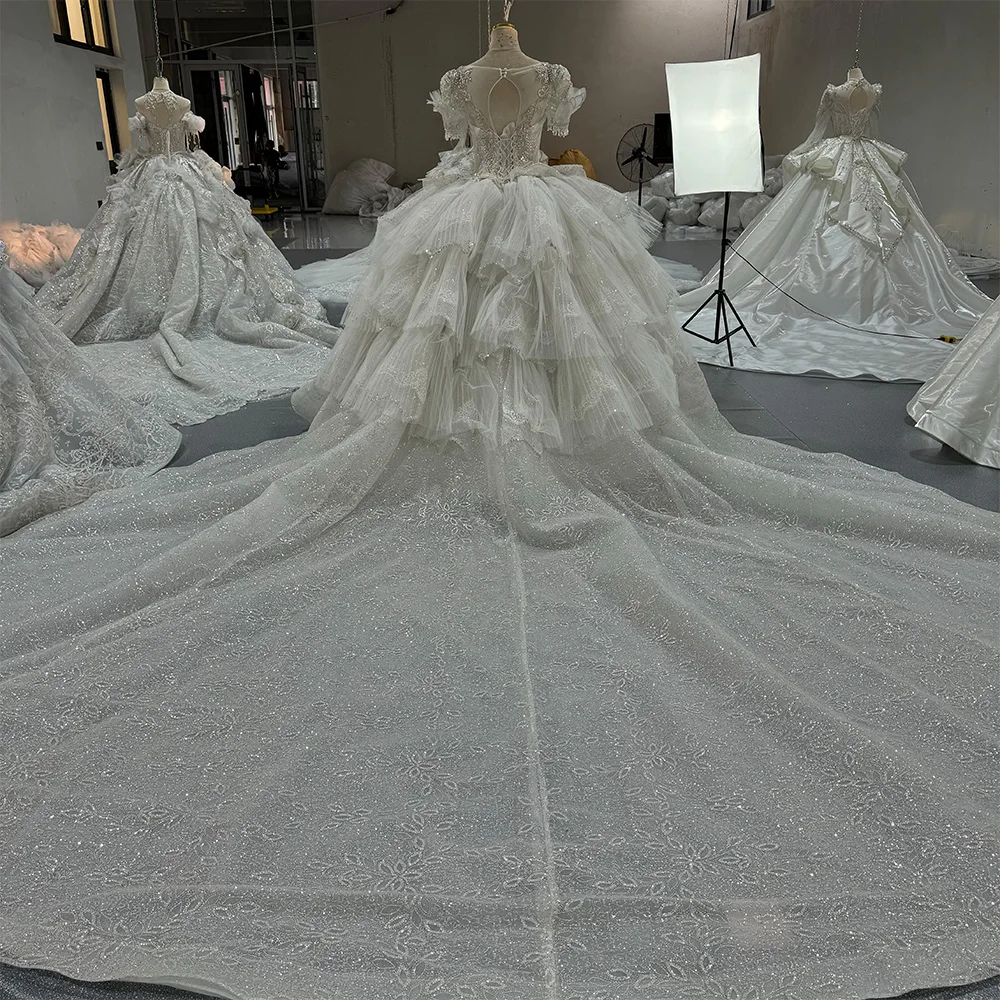 Romantique robe de bal de cuello carré vestido de novia de entreniento de la Corte de perlas vestido de novia de prince