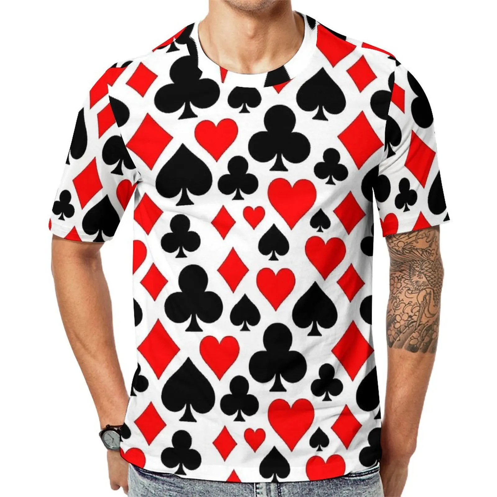 Oversized T-Shirt Summer Casino Playing Cards Player Symbols T Shirts  Street Style Crewneck Tshirt Men Fashion Pattern Tops