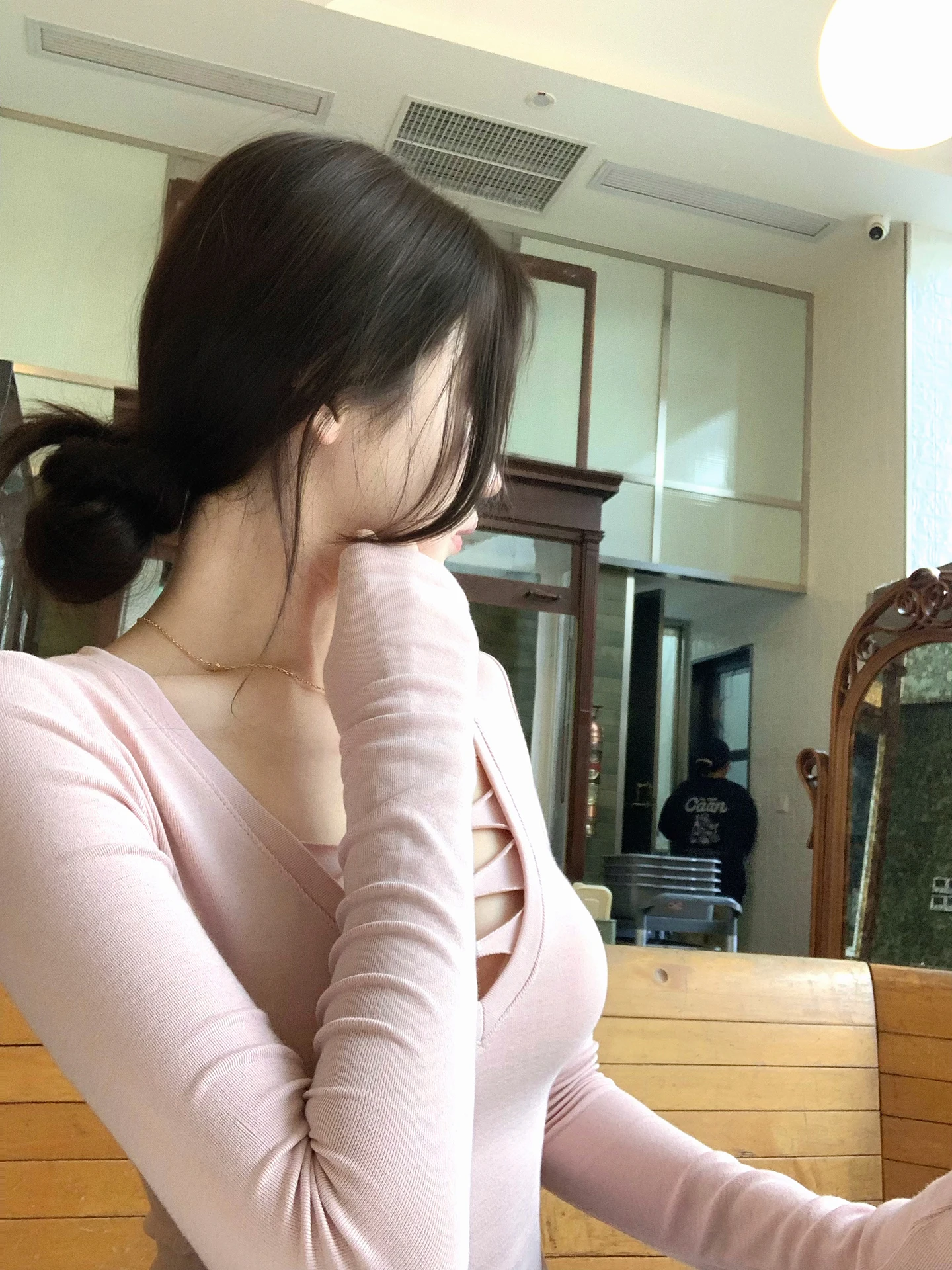 

Женская футболка Sweet Heart Sni Long Sve с V-образным вырезом, ажурная, облегающая, базовый слой, Pure Desire, весенняя новинка