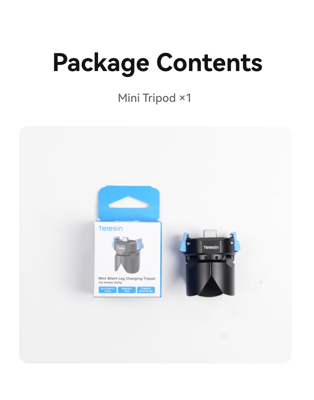 TELESIN Mini Magnetic Tripod for DJI Osmo Pocket 4/3 Base Type-C Charging Adapter Release Camera Stand Mount Holder Stand
