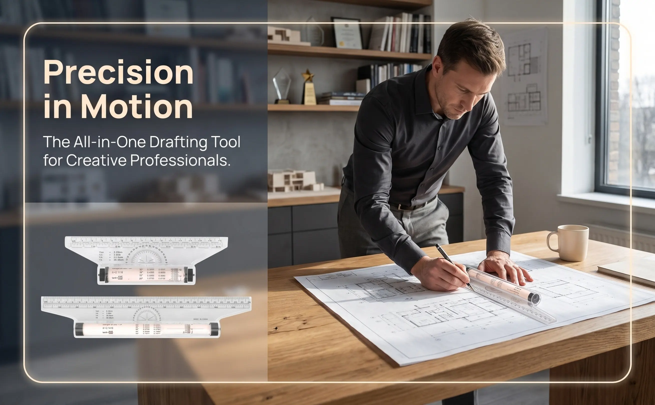 2Pcs Multi Purpose Plastic Rolling Parallel Drawing Rulers Portable Measuring Tool for Design Engineers Students