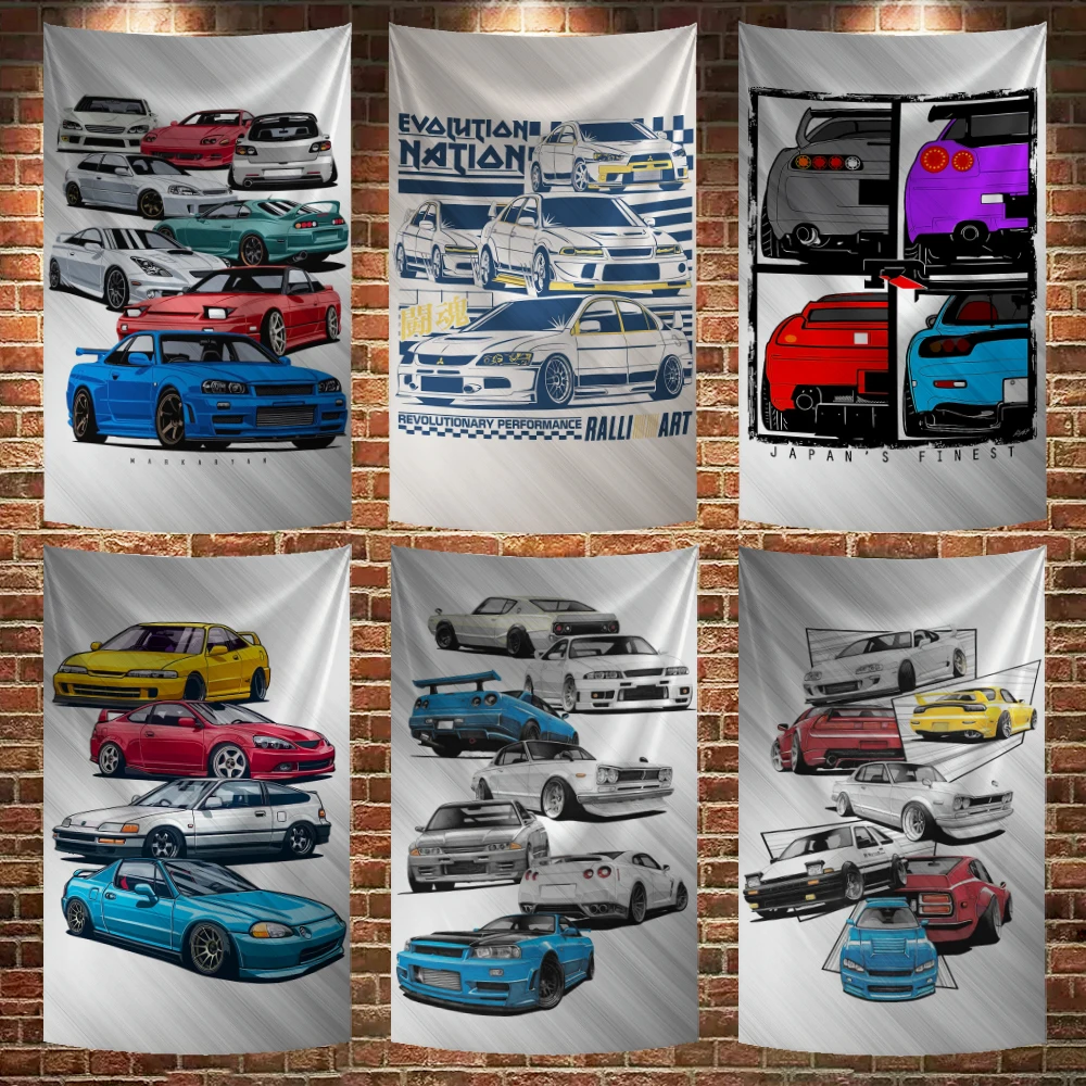 3x5 Ft Classics Racing Cool JDM Car Flag Vivid Color and Fade proof Flags Polyester with Bar Decoration Room Dormitory