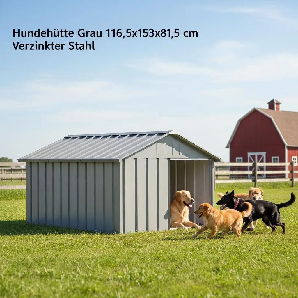 Caseta para perro de acero galvanizado 116,5x153x81,5 cm - Color antracita, duradera y resistente a la intemperie
