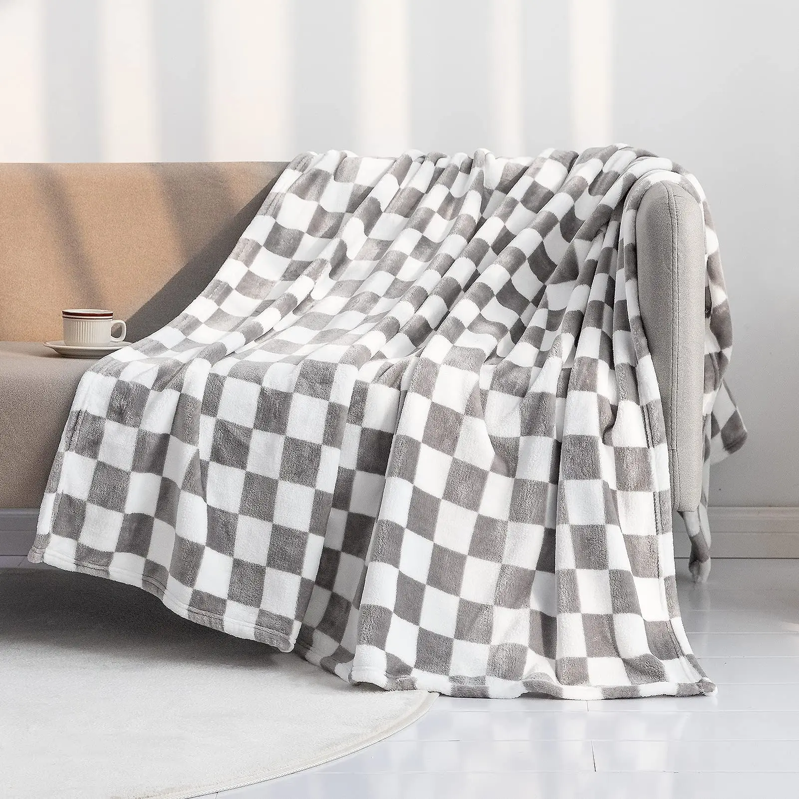 Checker Board Lattice Throw Blanket, Blue, Yellow, Green Pattern for Kids, Boys, Girls, Bed, Couch, Sofa, Soft, Birthday Gift