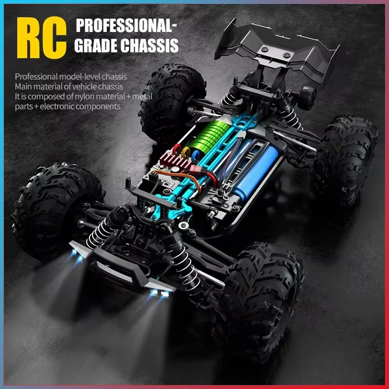 Voiture tout-terrain télécommandée pour garçons, voiture RC, lumière de sauna LED, haute vitesse, Monster Truck, jouets sans balais, cadeau pour garçons, 4x4, 70km par heure, versi1/16