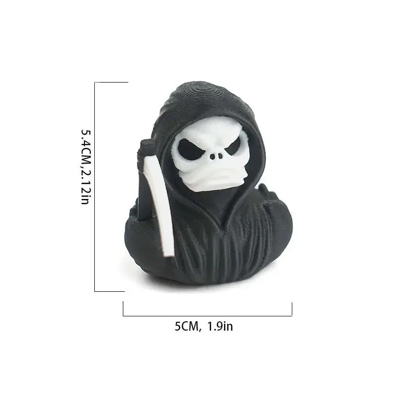 Grim Reaper Duck Statue Halloween Decor Gothic Collectible 3D Printed Cartoon Sculpture with Scythe Gift for Desk Haunted Party