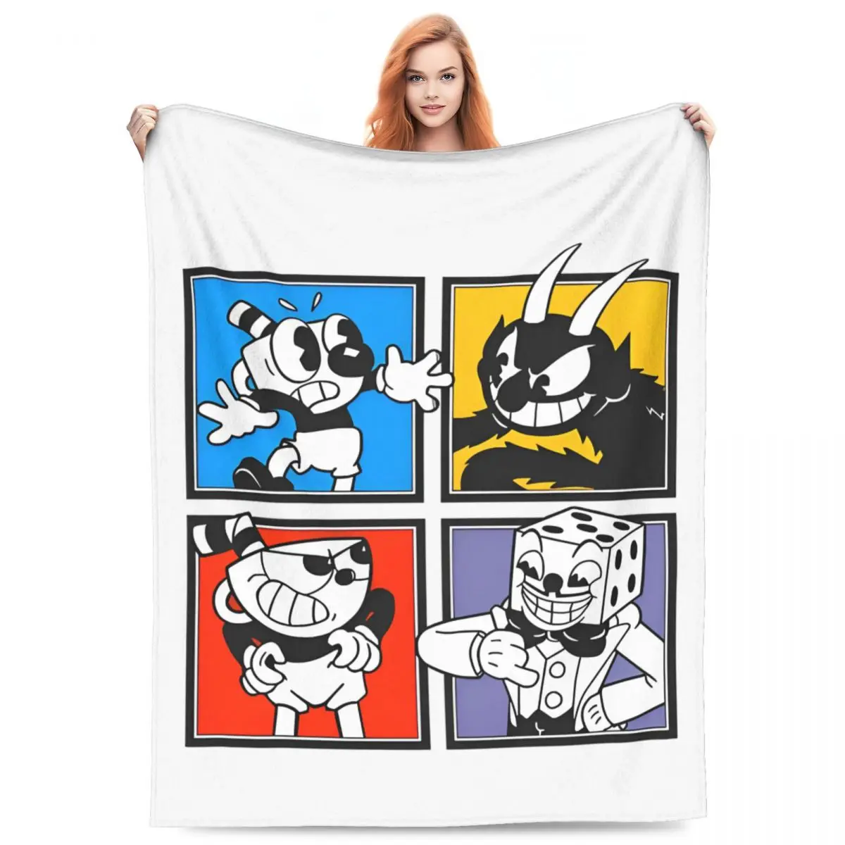 

Cuphead Characters Flannel Blankets Funny Throw Blankets for Bed Sofa Couch 200x150cm Rug Piece