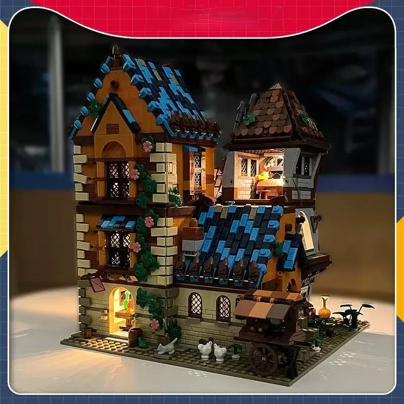 Bausteine der Straßenszene-Serie, DIY-Architekturmodelle, mittelalterliches Hotel-Montagespielzeug, Weihnachtsgeschenke für Kinder