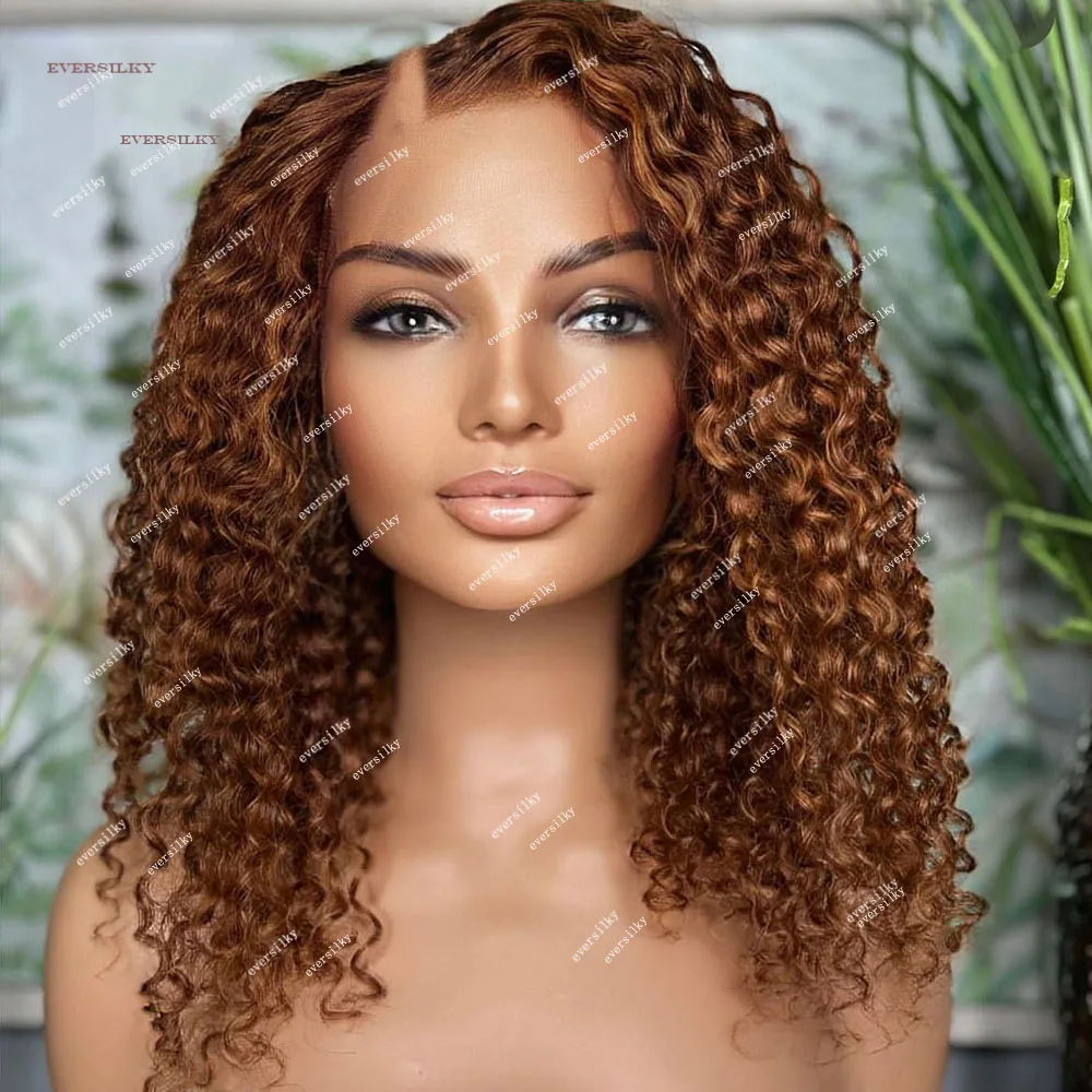 Auburn Rougedish Brown caution Curly V Part Wig for Women, 100% Human Hair Wigs for Women, Agaçant Cool Blonde Water Wave, U Shape, Full End, Wholesale