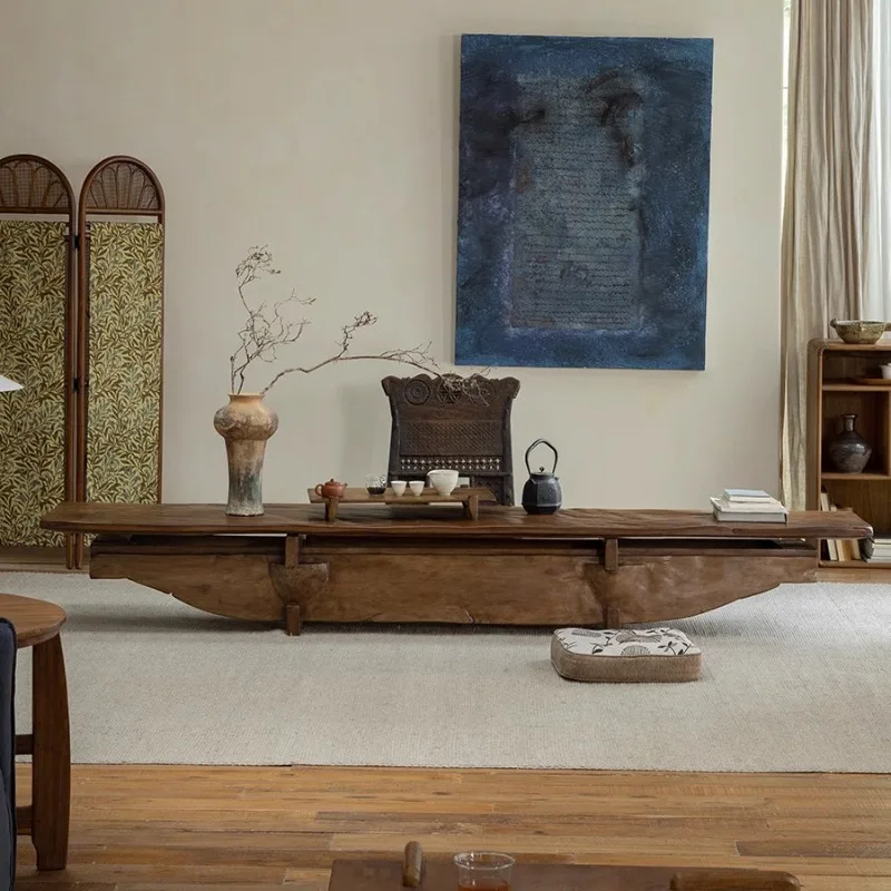 Chinese old furniture, creative wabi-sabi style designer homestay, coffee table, coffee table, TV cabinet