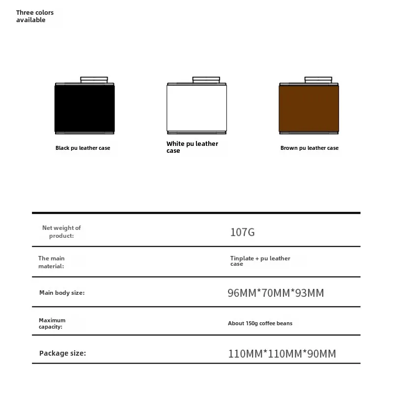 Tinplate Coffee Bean Canister,Portable One Way Valve Vent Seal Canister,Coffee Bean Storage Can,PU Leather,Square Jar