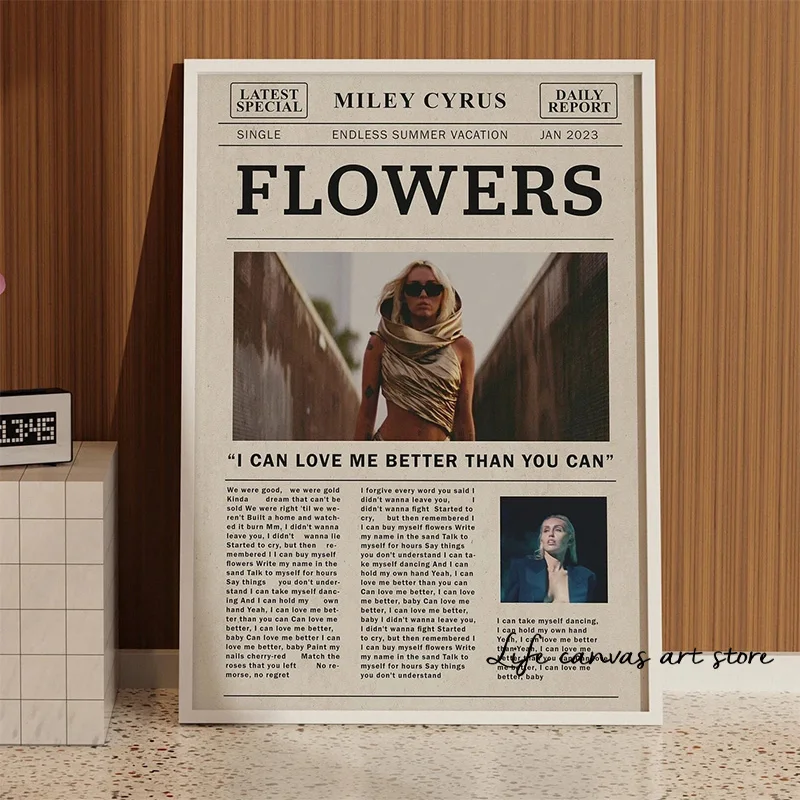 مايلي سايروس الزهور غطاء الموسيقى كلمات الزهور التي لا نهاية لها الصيف عطلة الفن المشارك قماش اللوحة جدار طباعة صورة ديكور المنزل