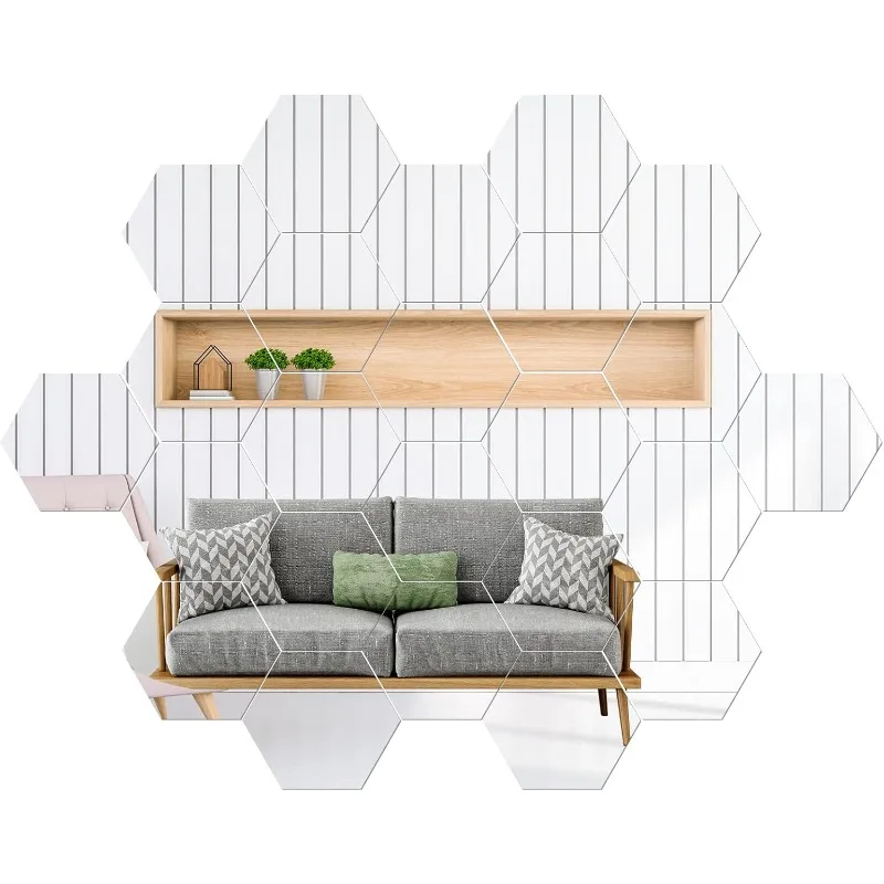 24Pcs Hexagonal Mirror Wall Mirror Bulk Self Adhesive Mirror Flat Flexible Wall for Table Centerpieces Bathroom Home Room Decor