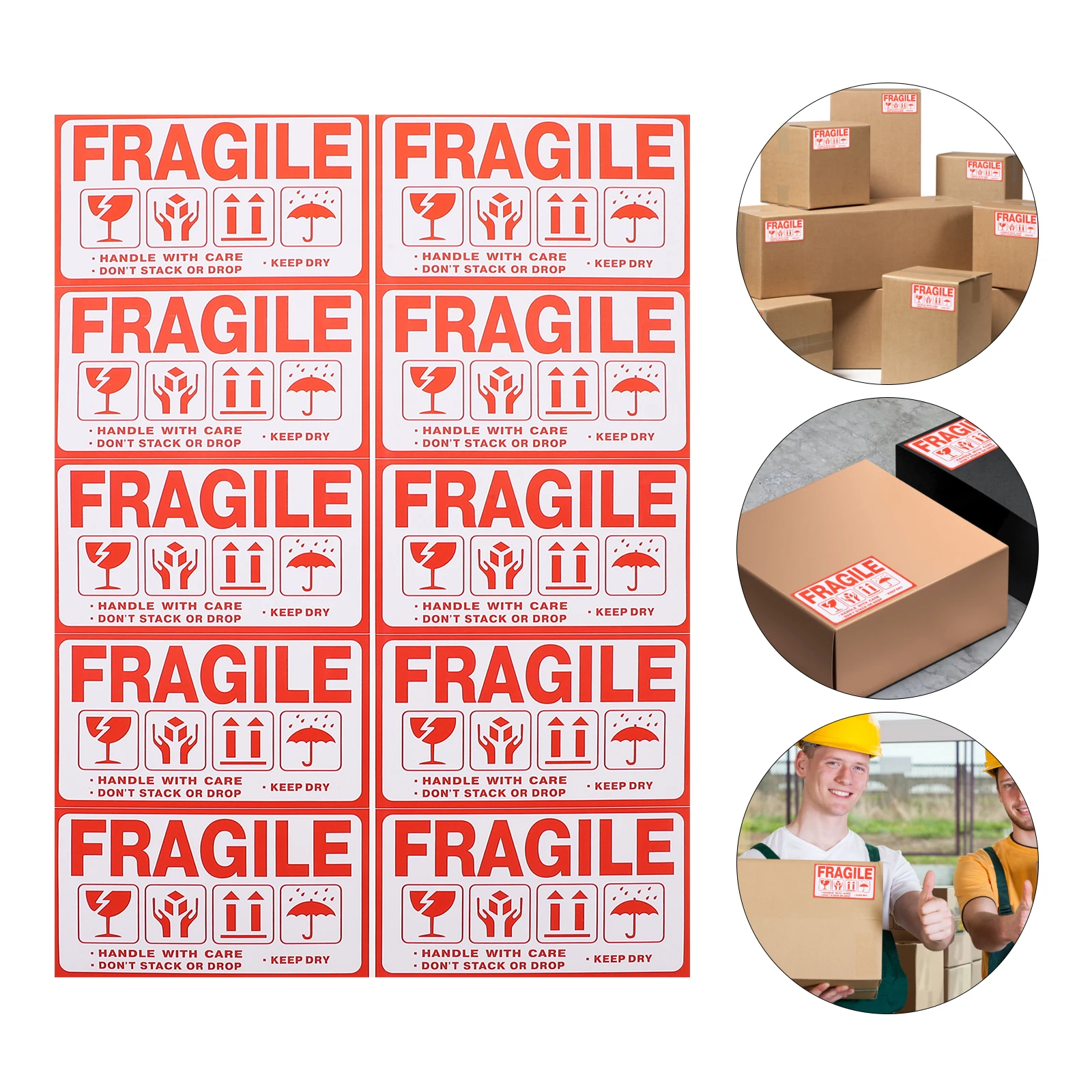 

20 Sheets Fragile Warning Labels Red Self-Adhesive Packaging Moving Shipping Signs Fragile Package Stickers Warning Stickers For