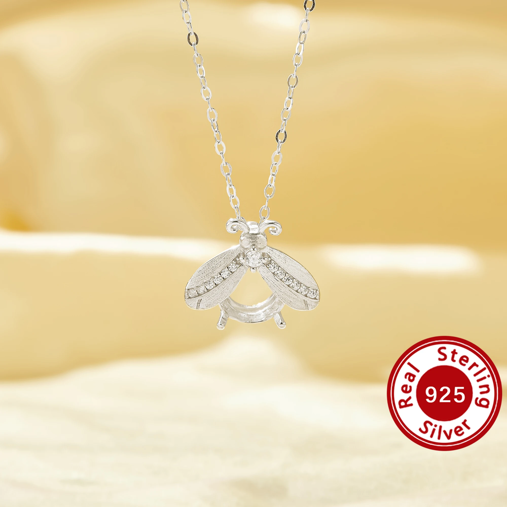 8mm Bee Pendant Blank Solid 925 Sterling Silver Semi Mount Necklace Setting Base Fit Gemstone Jewelry Making 16''+2'' 1411544