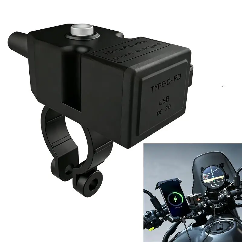 1PCS Black  ABS shell Waterproof Motorcycle Dual USB Charger With Fast Charging For Electric Bike Scooter Outdoor Daily Trips