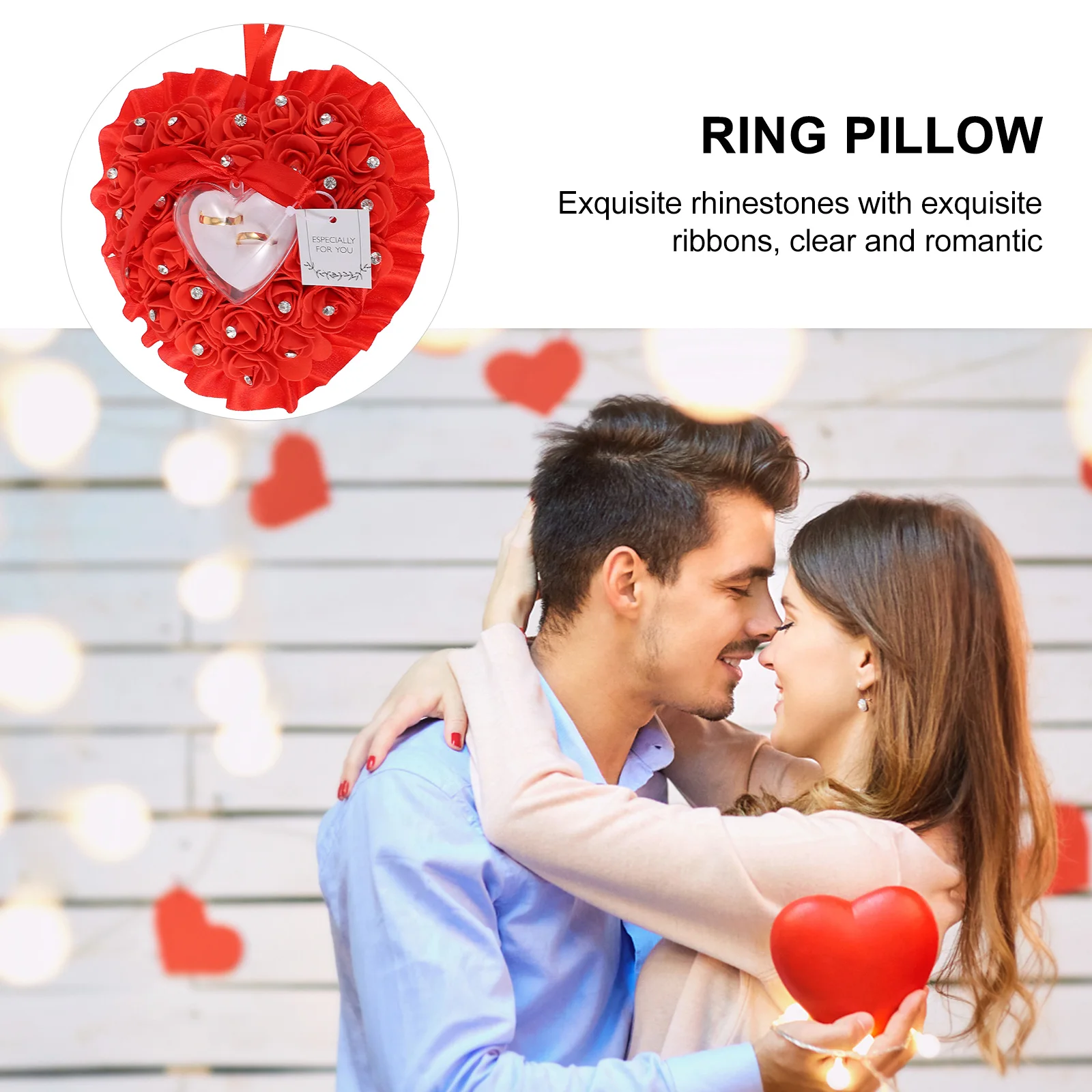 

1pc Heart Shaped Wedding Ring Box Rose Flower Rhinestone Transparent Storage Case For Bridal Party Supplies Accessory Cushion