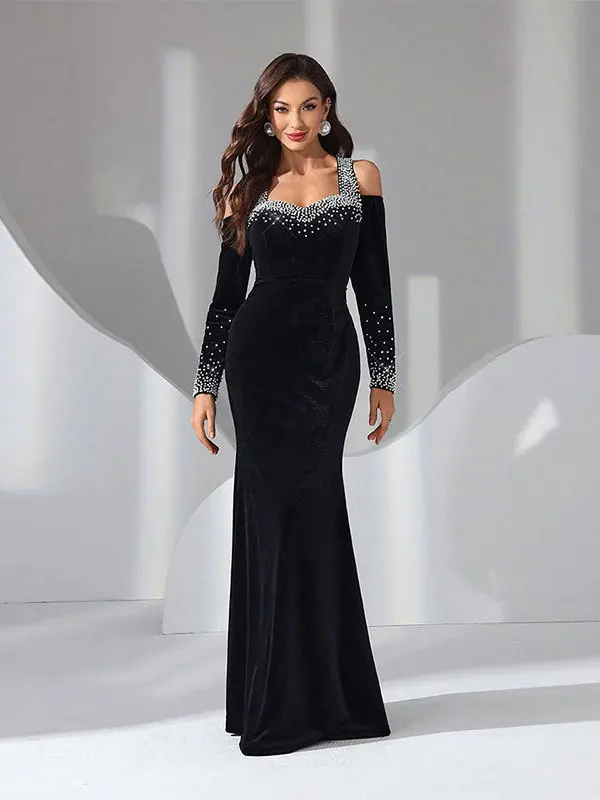 Sukienka wieczorowa Ele Sexy Bla Velvet Bal Dr KY788, wysoki stan, krój basic, letnia, wyprodukowana w Chinach, do noszenia na co dzień.