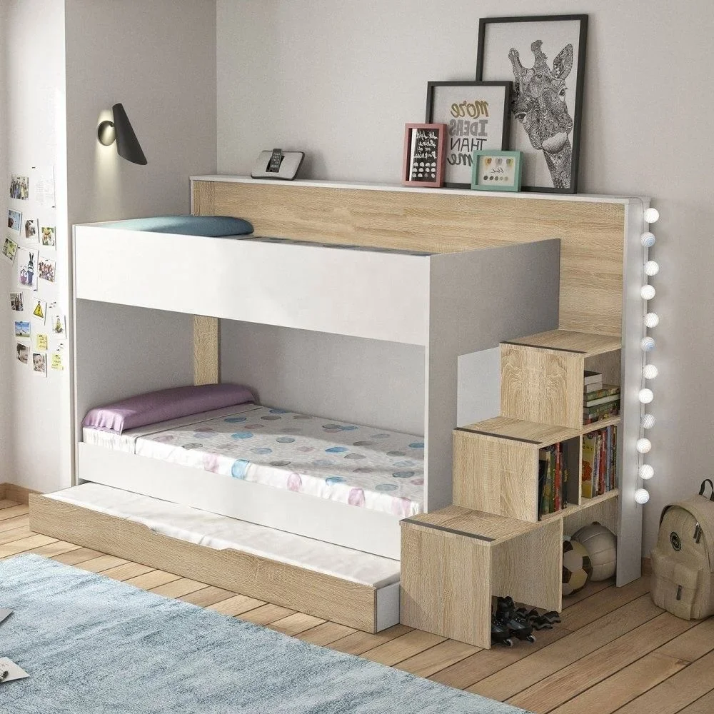 22NVAD105 Multifunction 3 In Kids Bunk Bed  Storage Cabinet Stairs Customize Twin Children Bedroom Wooden Double Bed