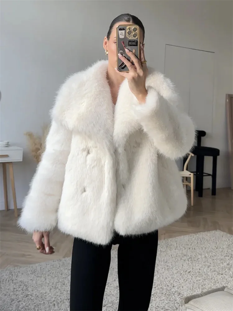 Tossy White Fur Feather Loose Outwear Women's Long Sleeve Casual Tassel Winter 2025 Solid Cardigan Streetwear Lapel Female Coat