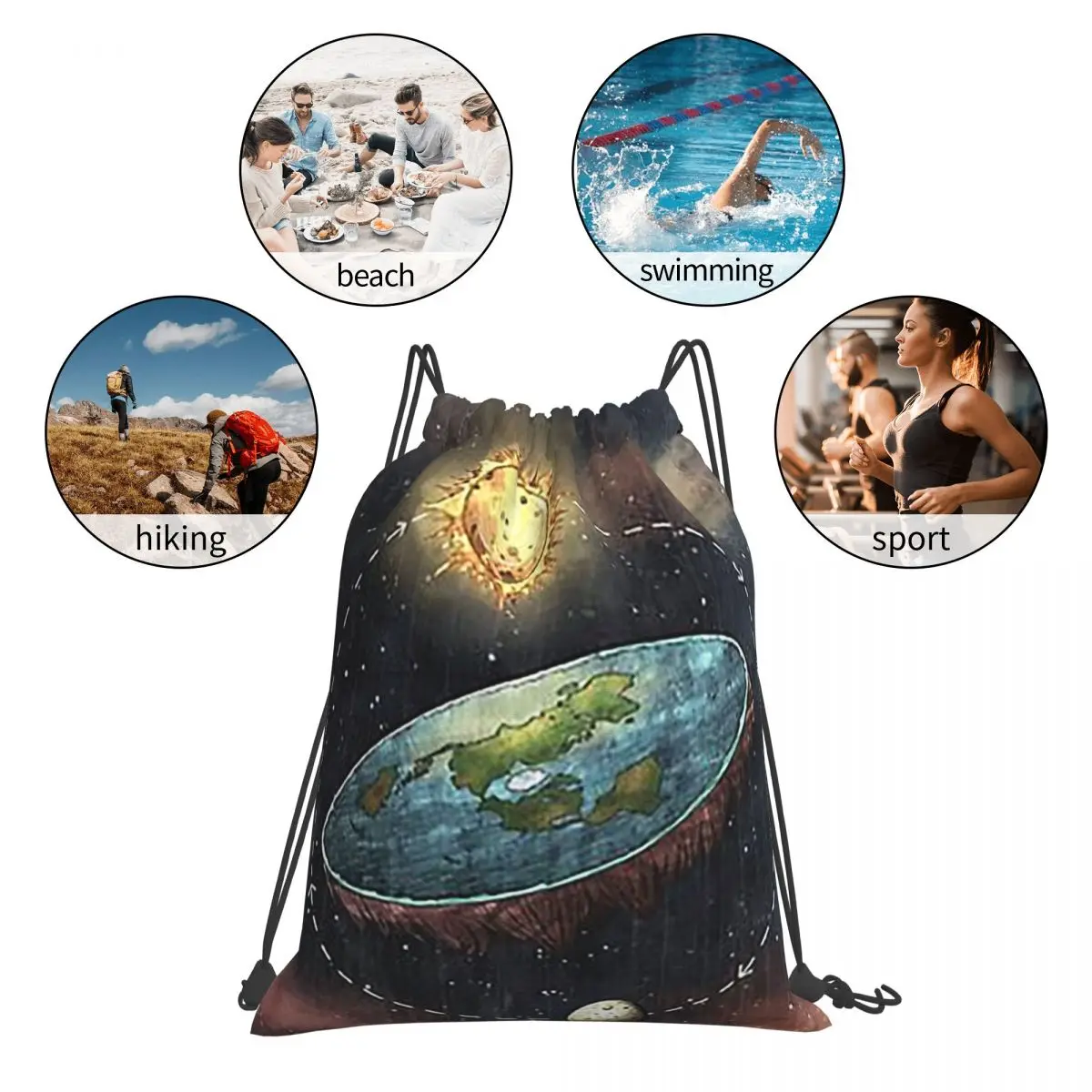 Flat Earth In Space Backpacks Casual Portable Drawstring Bundle Pocket Sports Bag Book Bags For Man Woman School