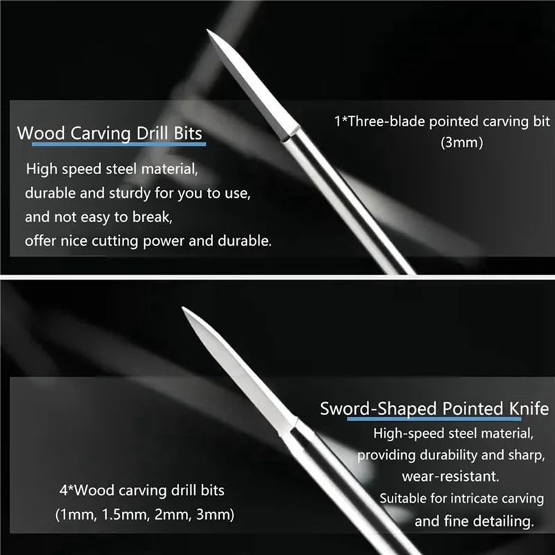 A53Q-ไม้แกะสลักเจาะBitsชุดสําหรับเครื่องมือโรตารี่ 12Pcsแกะสลักเจาะอุปกรณ์เสริมบิตงานฝีมือไม้บดเครื่องมือ 3 มม.