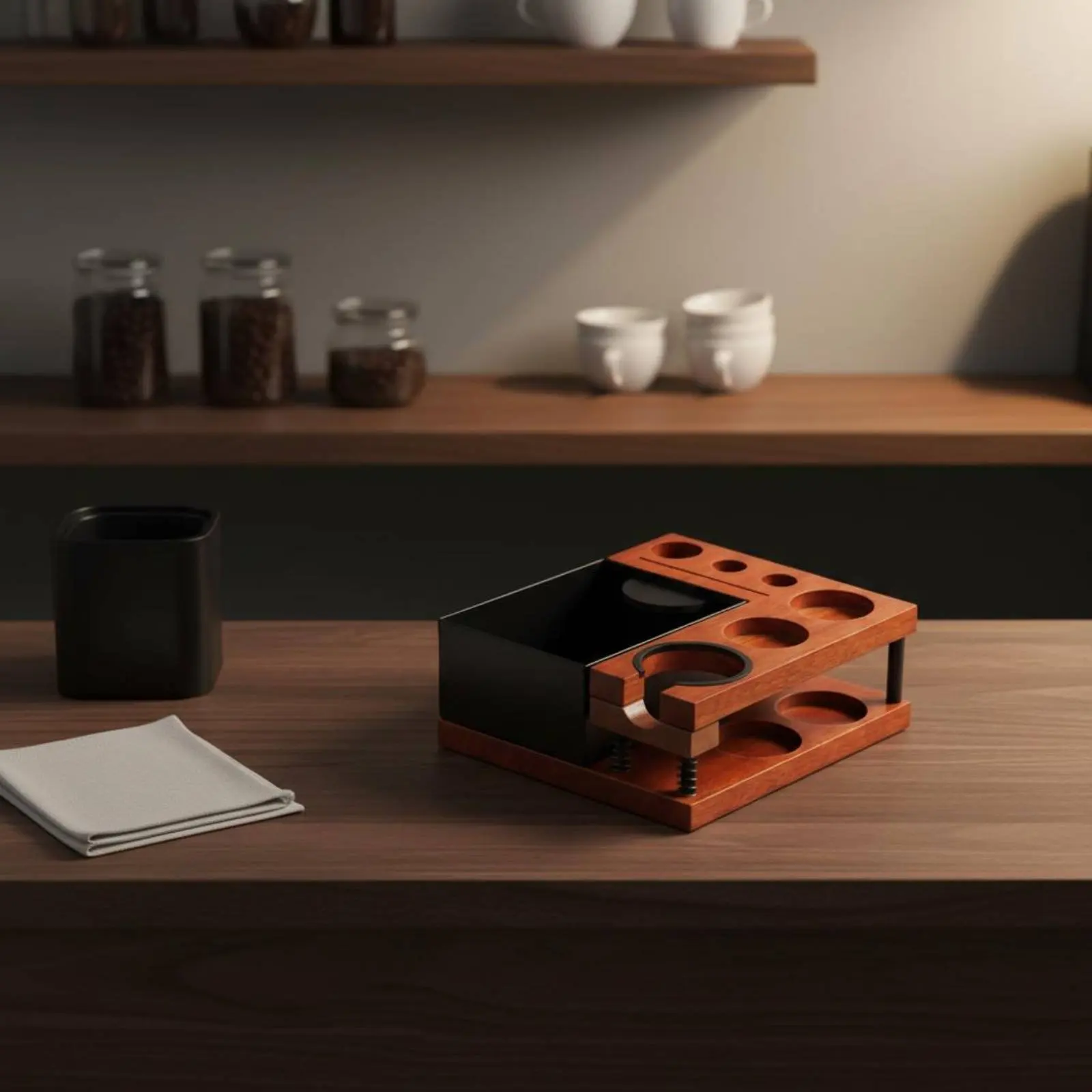 Wood Tamping Station Multi-Function Portafilter Dock Organizer Coffee Puck Press Base Organized Countertop for Home Baristas view 6